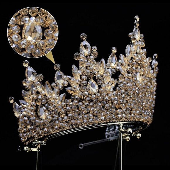 Large Crystal Tiaras for Women Tall Rainbow Queen Headpiece for Weddings Prom